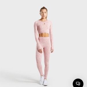 Gym Shark Pink Fleur Texture Long Sleeve Crop
Top and Legging Matching Set XS